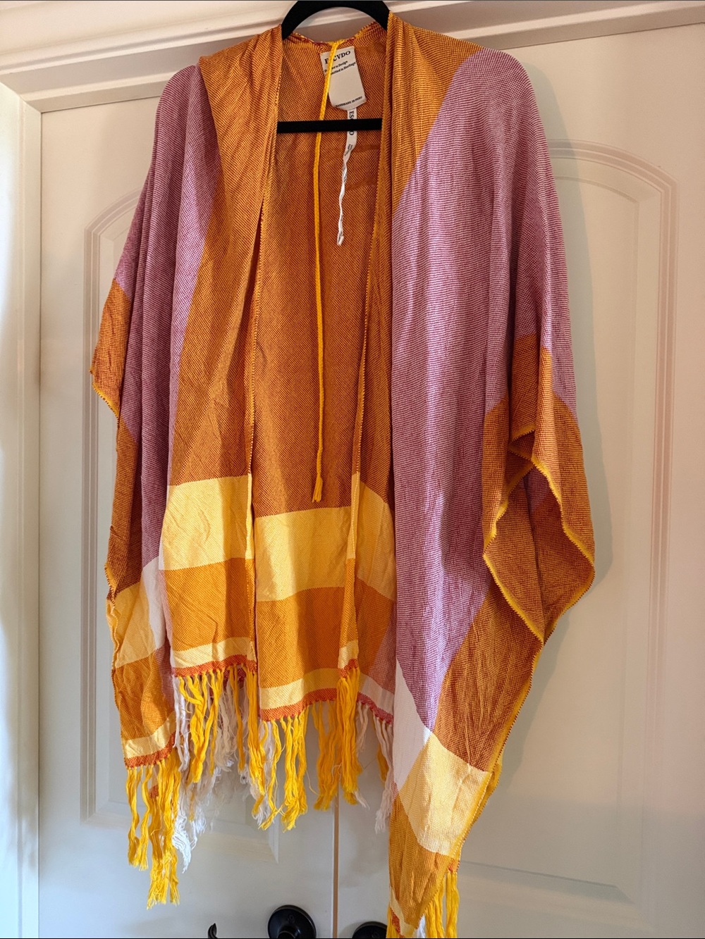 Lightweight Open Front Cape in Mustard and Dusty Pink